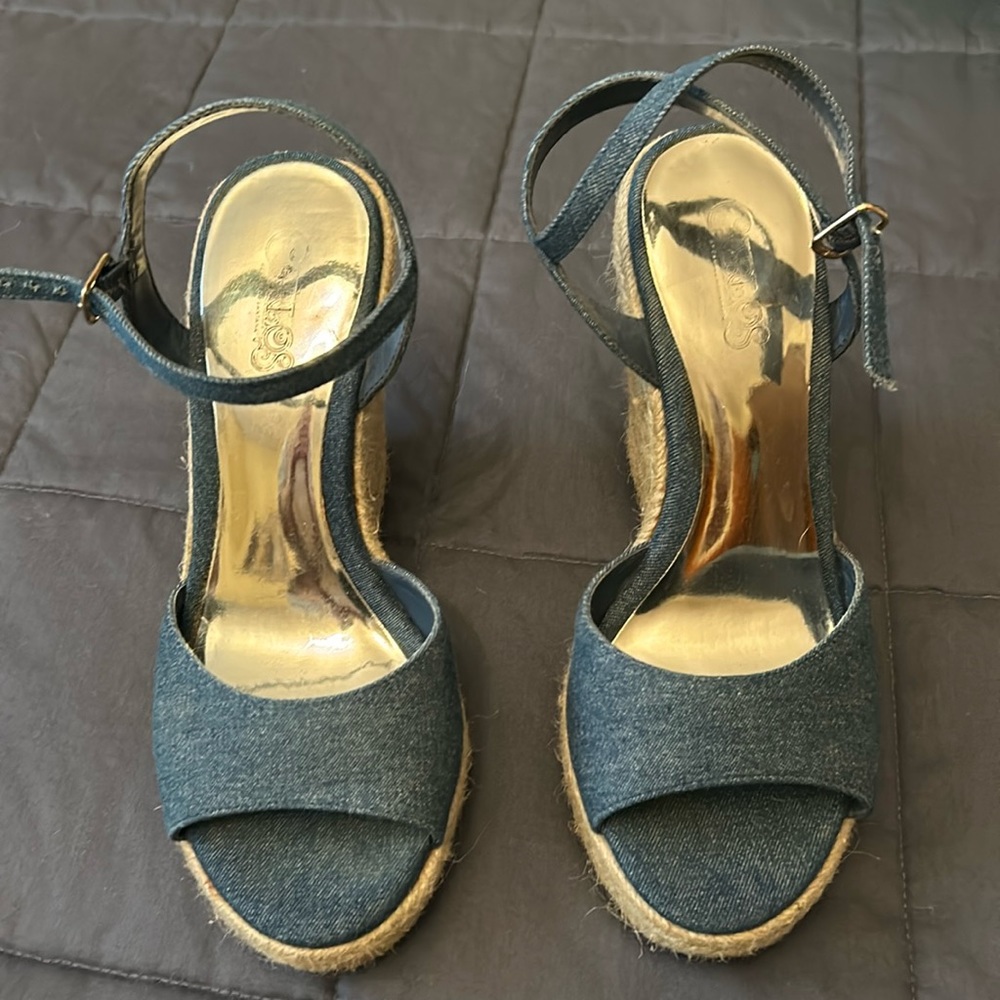 Denim espadrilles wedge sandals